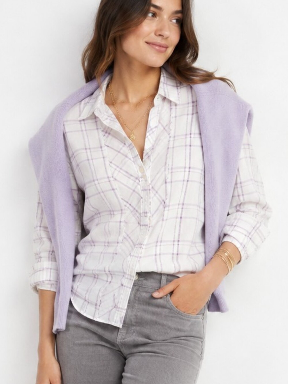 Banana Republic Lavender Plaid Button Down Top